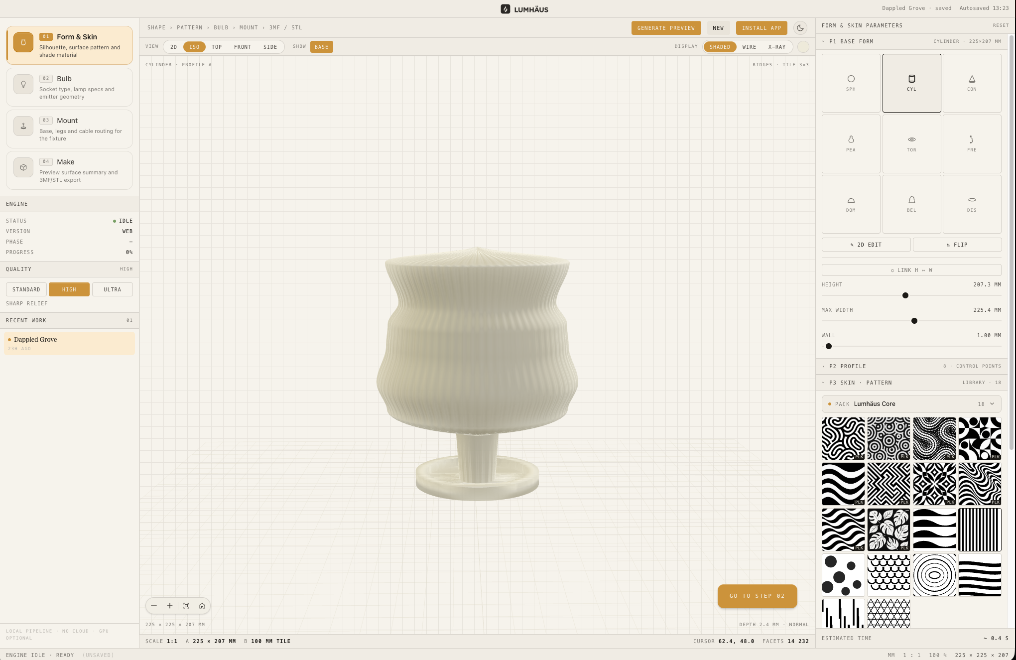 Lumhaus parametric lamp editor interface