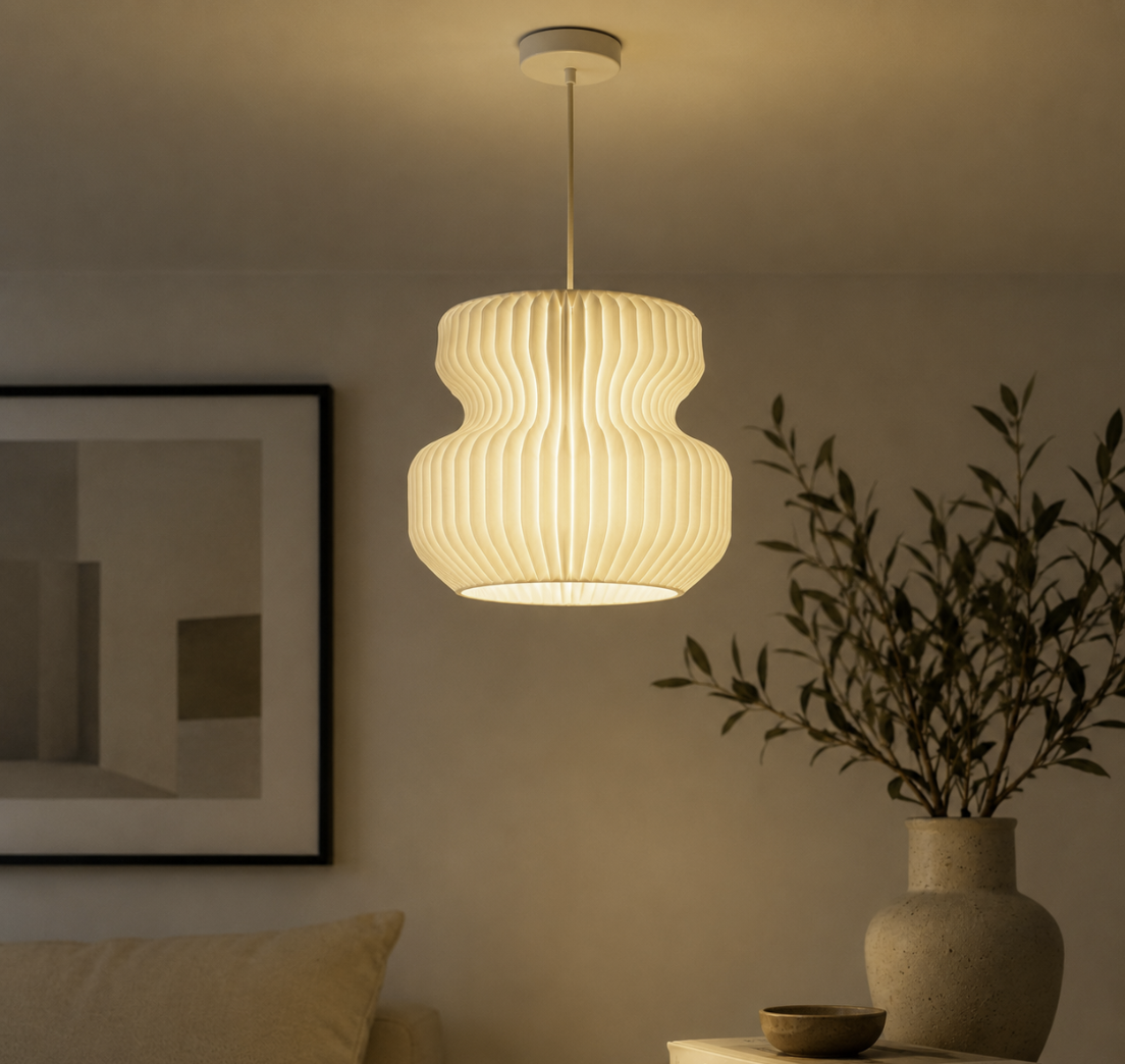 Lumhaus printed pendant lamp hanging from ceiling